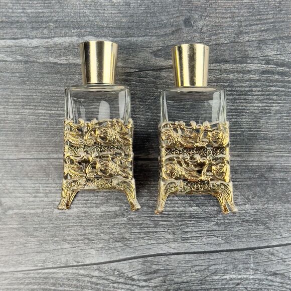 Vintage Perfume‎ Holder Jars Metal Bottles 2pc - Picture 6 of 10